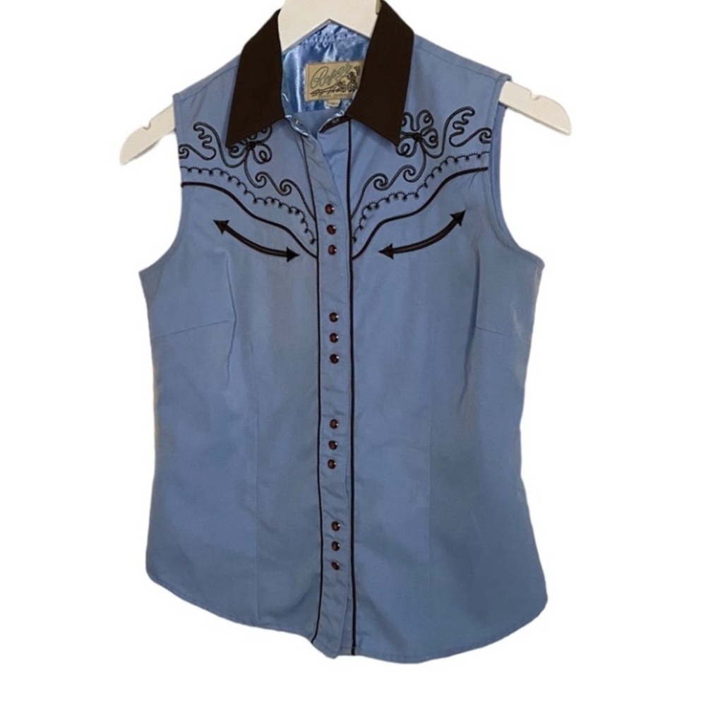 Vintage Roper Sleeveless Button Up Blue Cowgirl Western Rodeo Shirt Sz XL